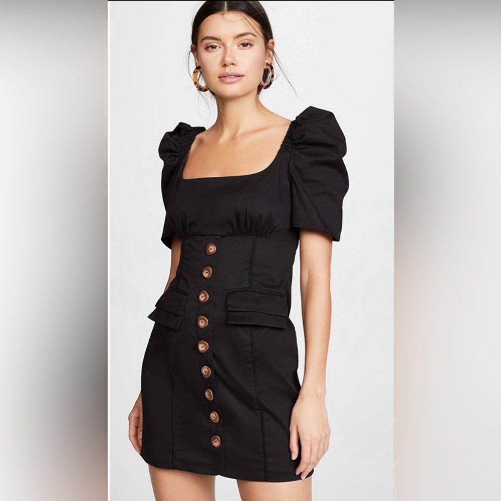 C/MEO Collective Subscribe Dress Black Puff Sleeve Mini Square Neck Size Medium